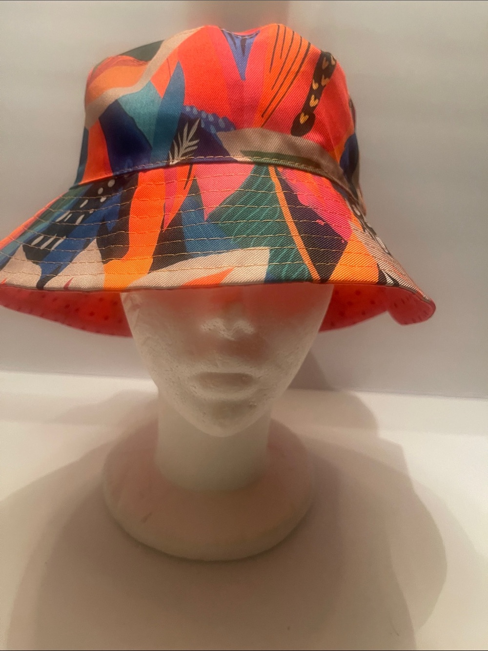 Tropical/Polkadot Print Reversible Bucket Hat - Multicolor